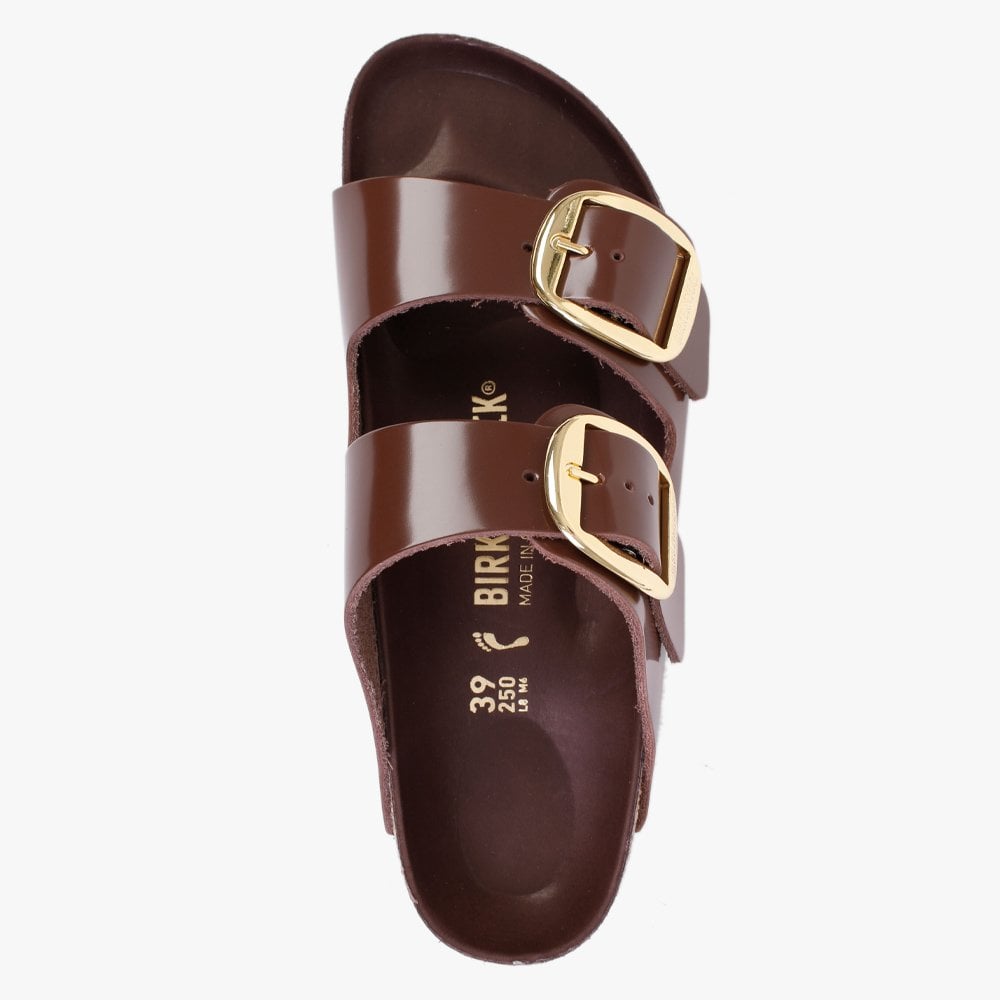 Arizona Big Buckle Chocolate Patent Leather Two Bar Mules