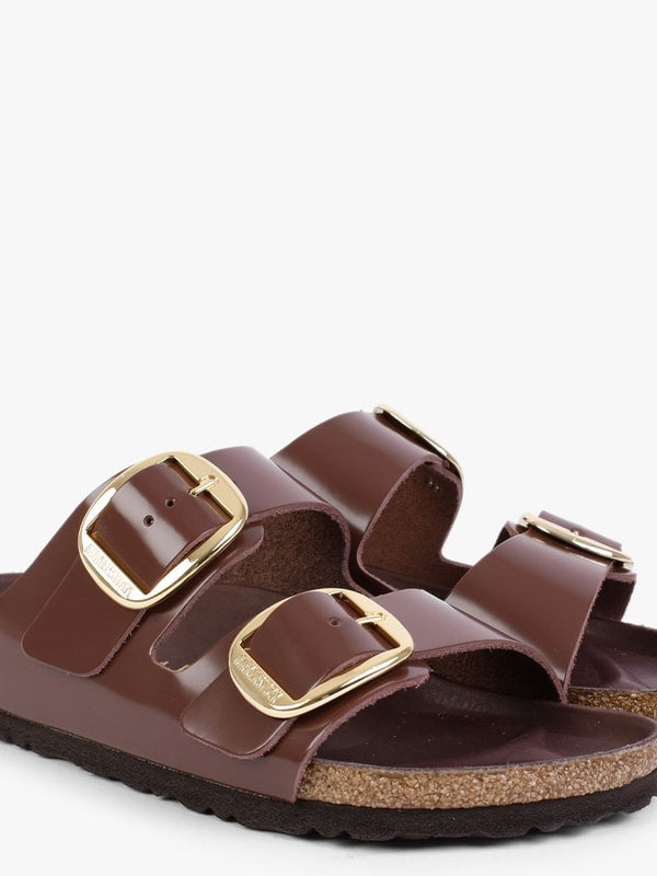 Arizona Big Buckle Chocolate Patent Leather Two Bar Mules
