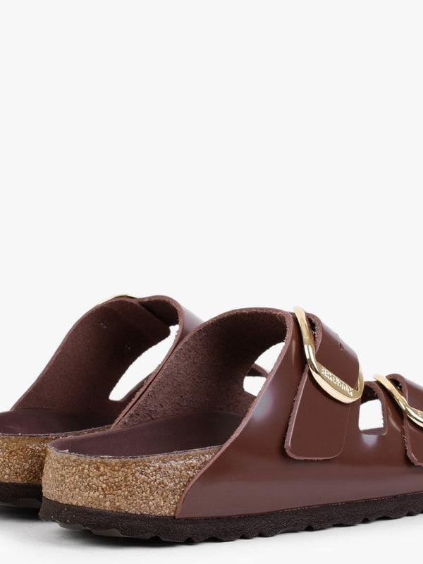 Arizona Big Buckle Chocolate Patent Leather Two Bar Mules