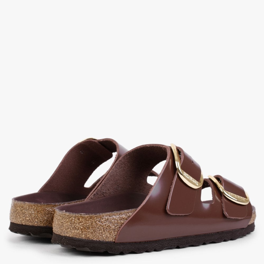 Arizona Big Buckle Chocolate Patent Leather Two Bar Mules