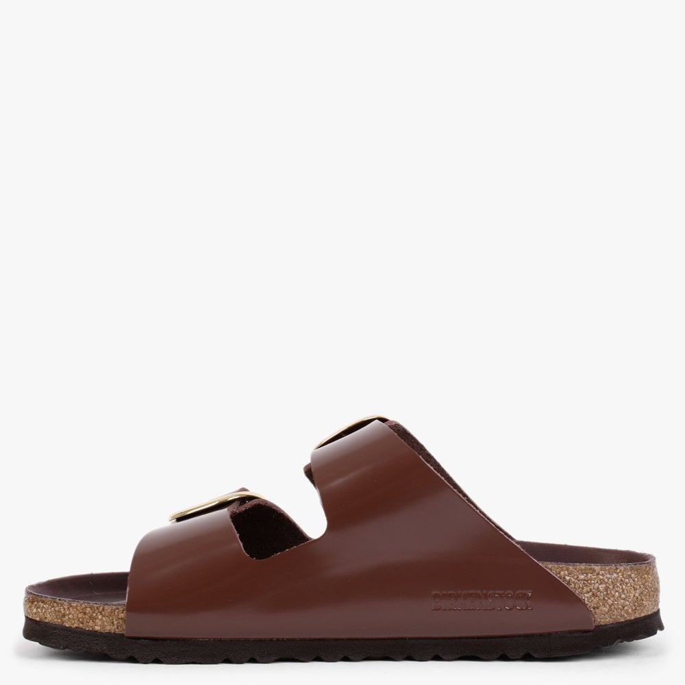 Arizona Big Buckle Chocolate Patent Leather Two Bar Mules