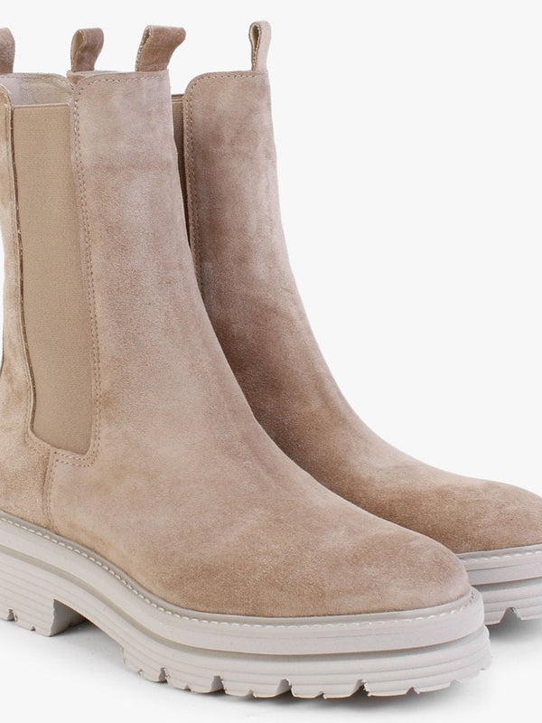 Juniper Beige Suede Tractor Sole Tall Ankle Boots