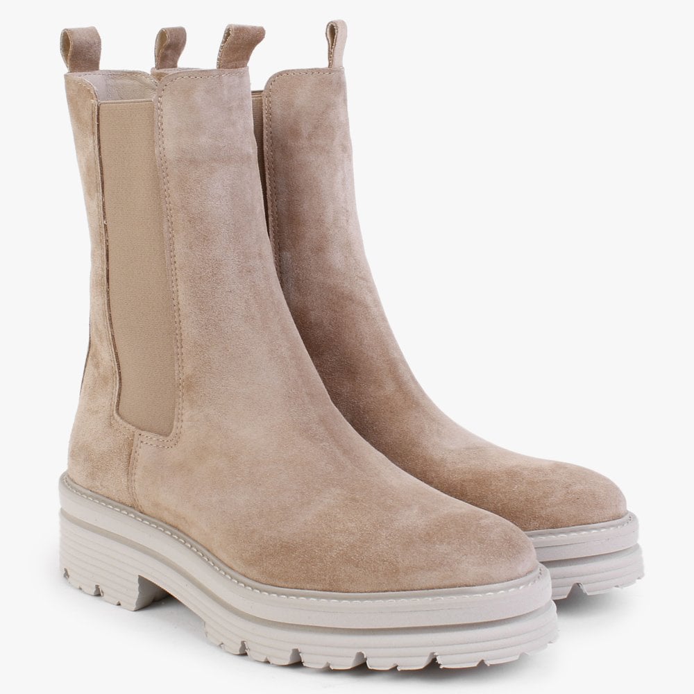 Juniper Beige Suede Tractor Sole Tall Ankle Boots