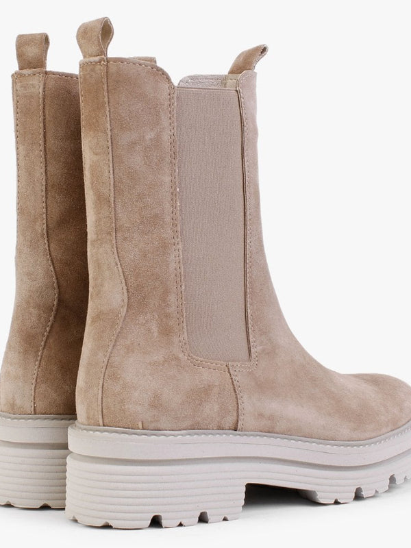 Juniper Beige Suede Tractor Sole Tall Ankle Boots