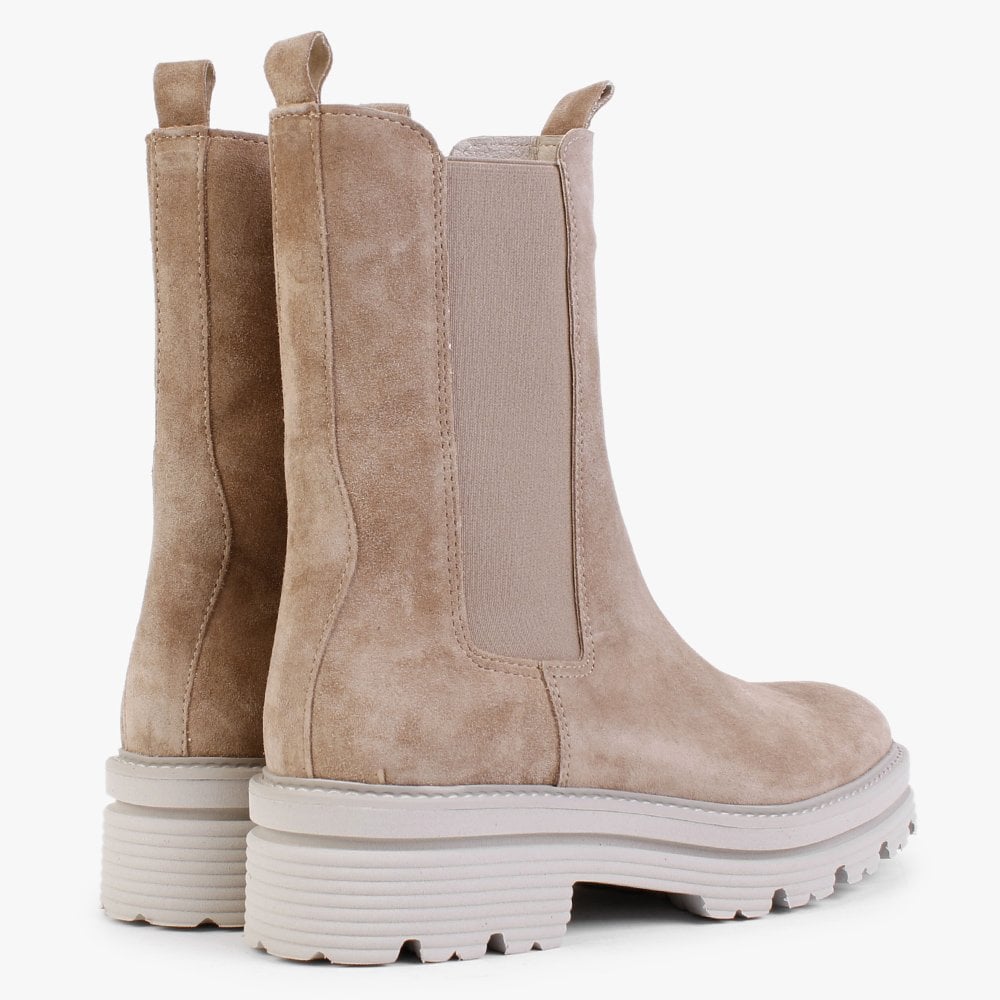 Juniper Beige Suede Tractor Sole Tall Ankle Boots