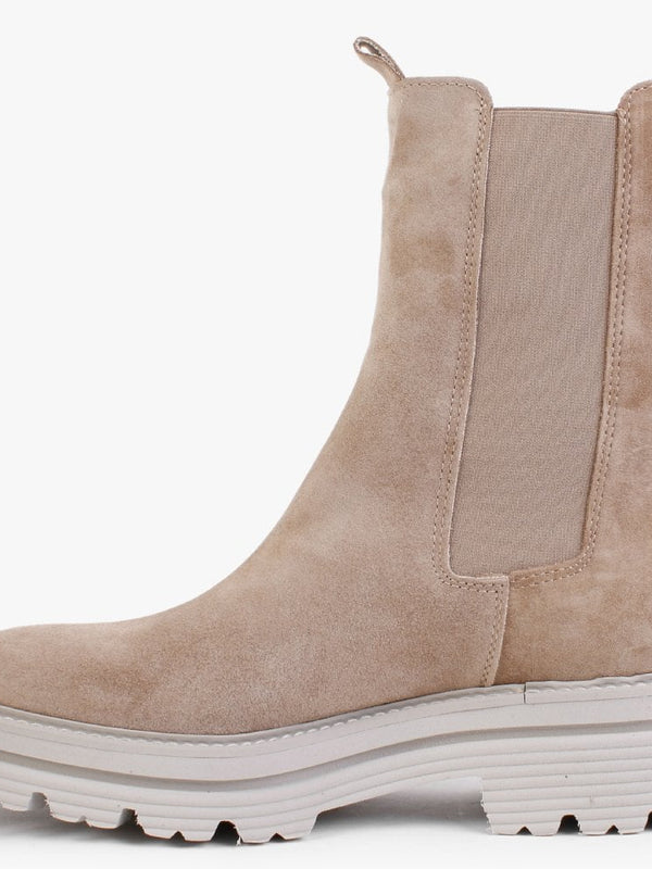 Juniper Beige Suede Tractor Sole Tall Ankle Boots