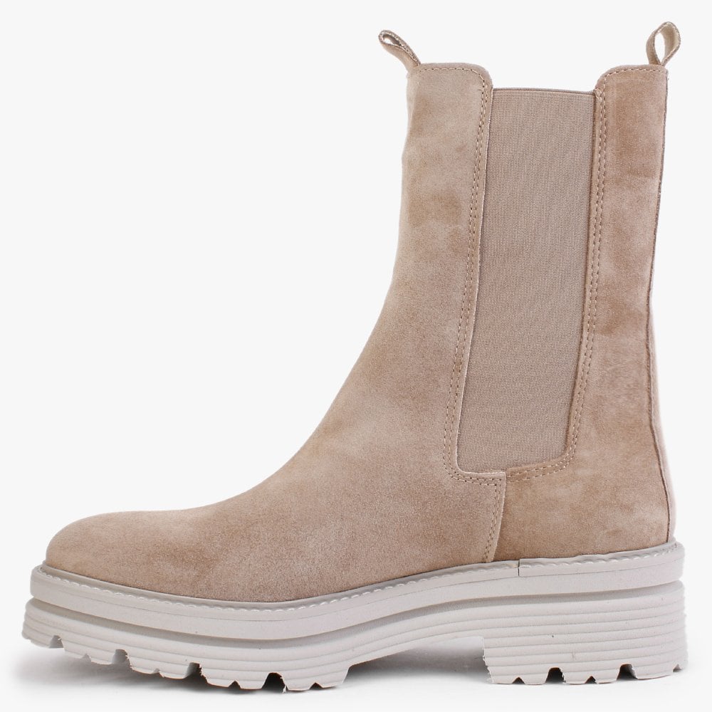 Juniper Beige Suede Tractor Sole Tall Ankle Boots