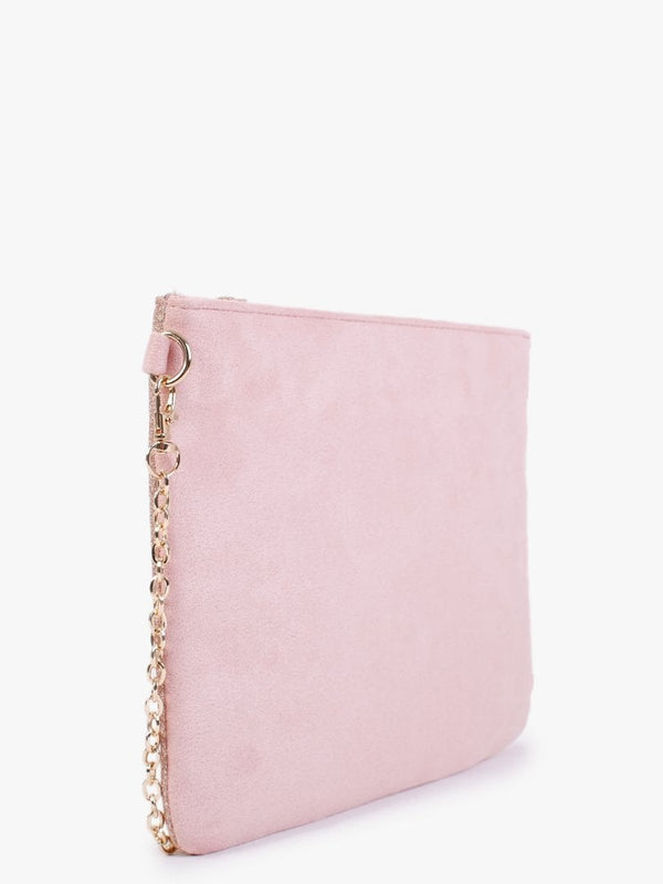 Pink Suedette Glitter Clutch Bag