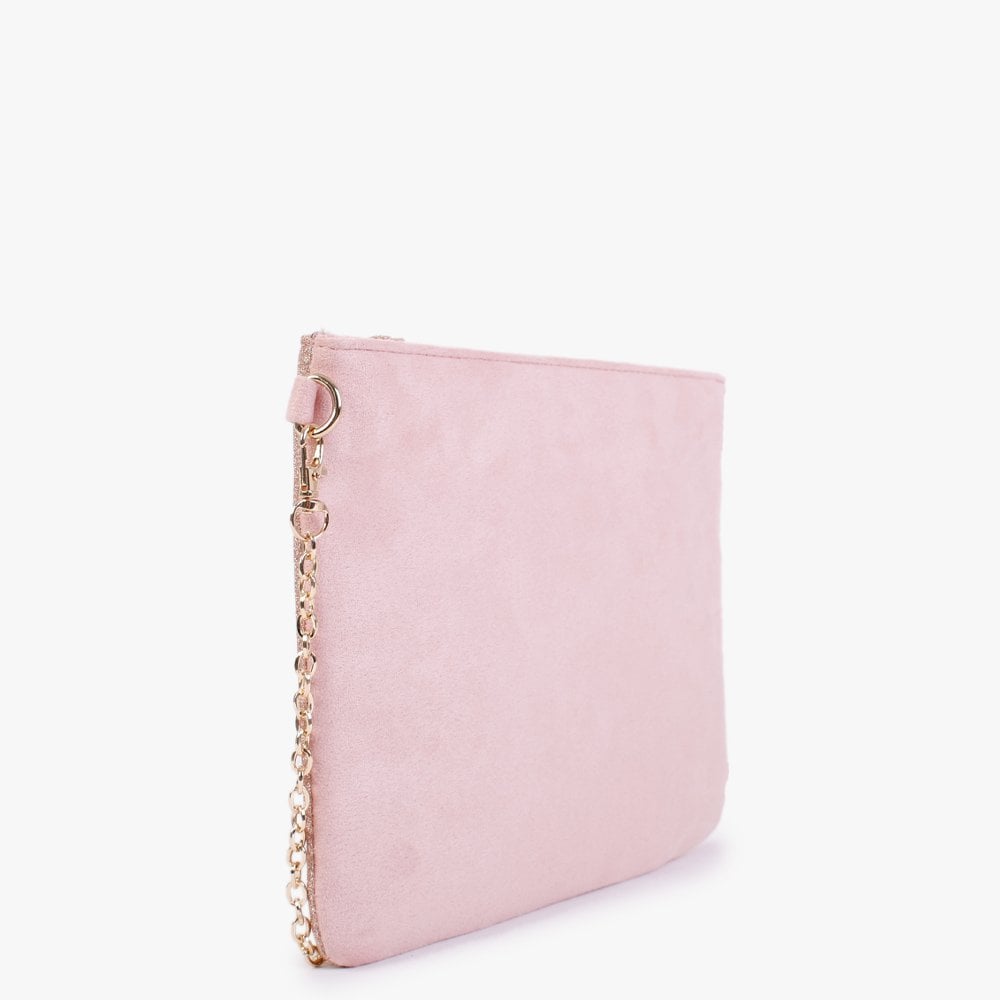 Pink Suedette Glitter Clutch Bag