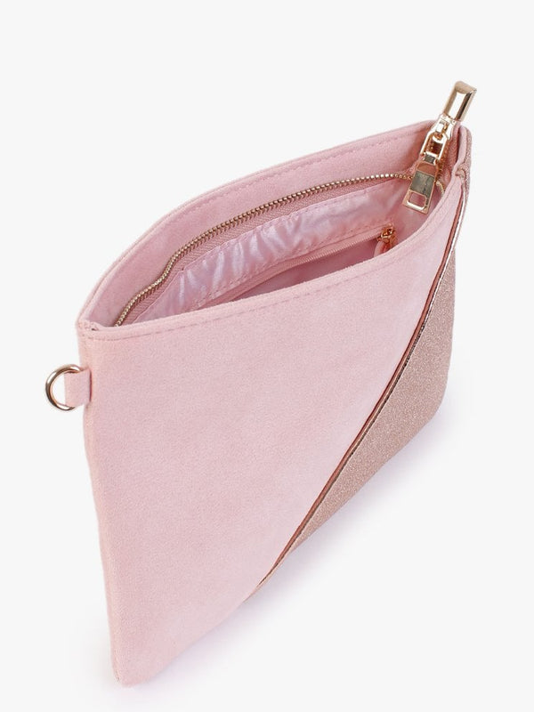 Pink Suedette Glitter Clutch Bag