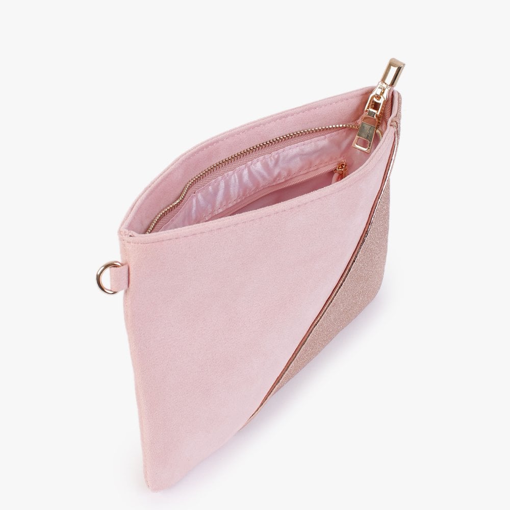 Pink Suedette Glitter Clutch Bag