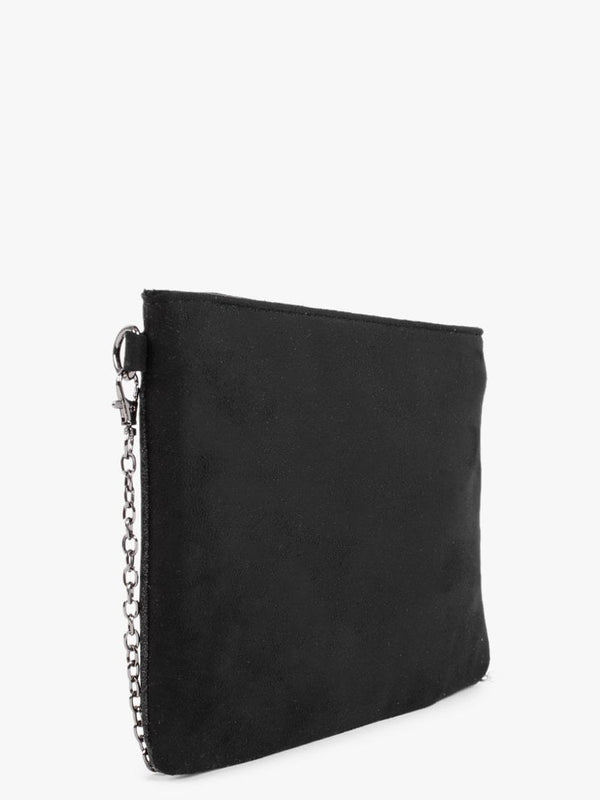 Black Suedette Glitter Clutch Bag