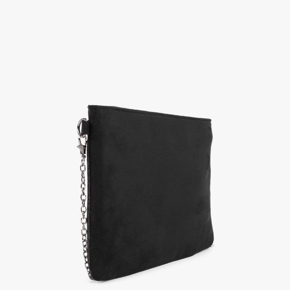 Black Suedette Glitter Clutch Bag