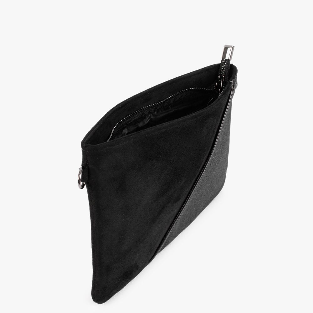 Black Suedette Glitter Clutch Bag