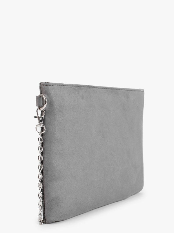 Silver Suedette Glitter Clutch Bag