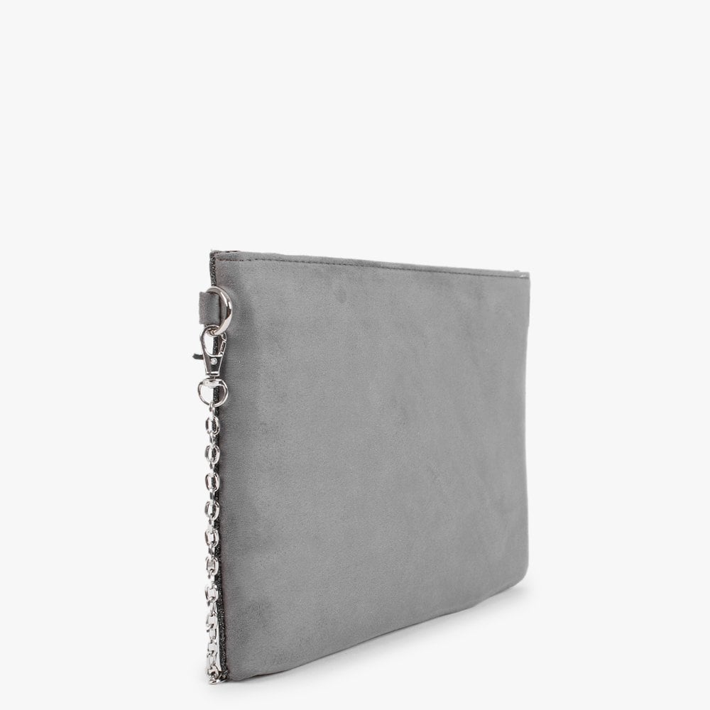 Silver Suedette Glitter Clutch Bag