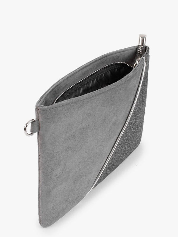 Silver Suedette Glitter Clutch Bag