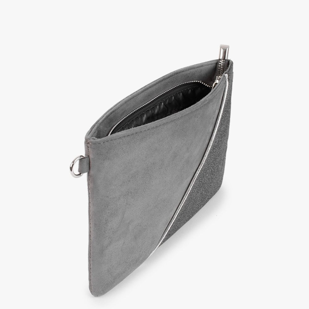 Silver Suedette Glitter Clutch Bag