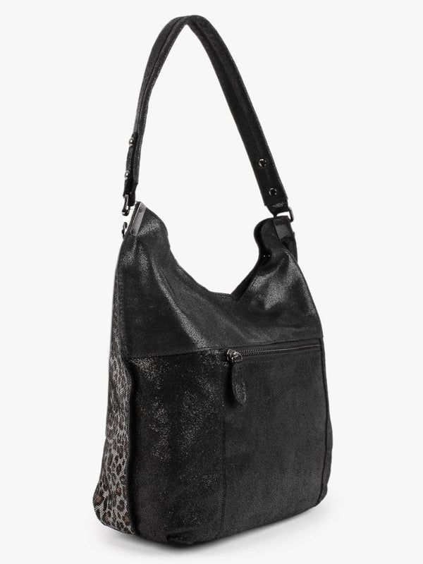 Black & Leopard Leather Shoulder Bag
