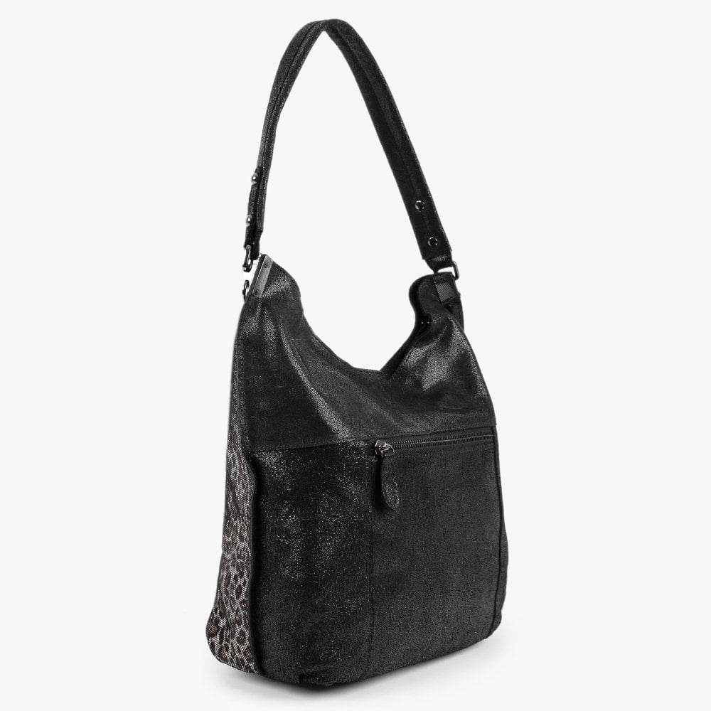 Black & Leopard Leather Shoulder Bag