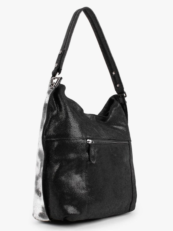 Black & Silver Leather Shoulder Bag
