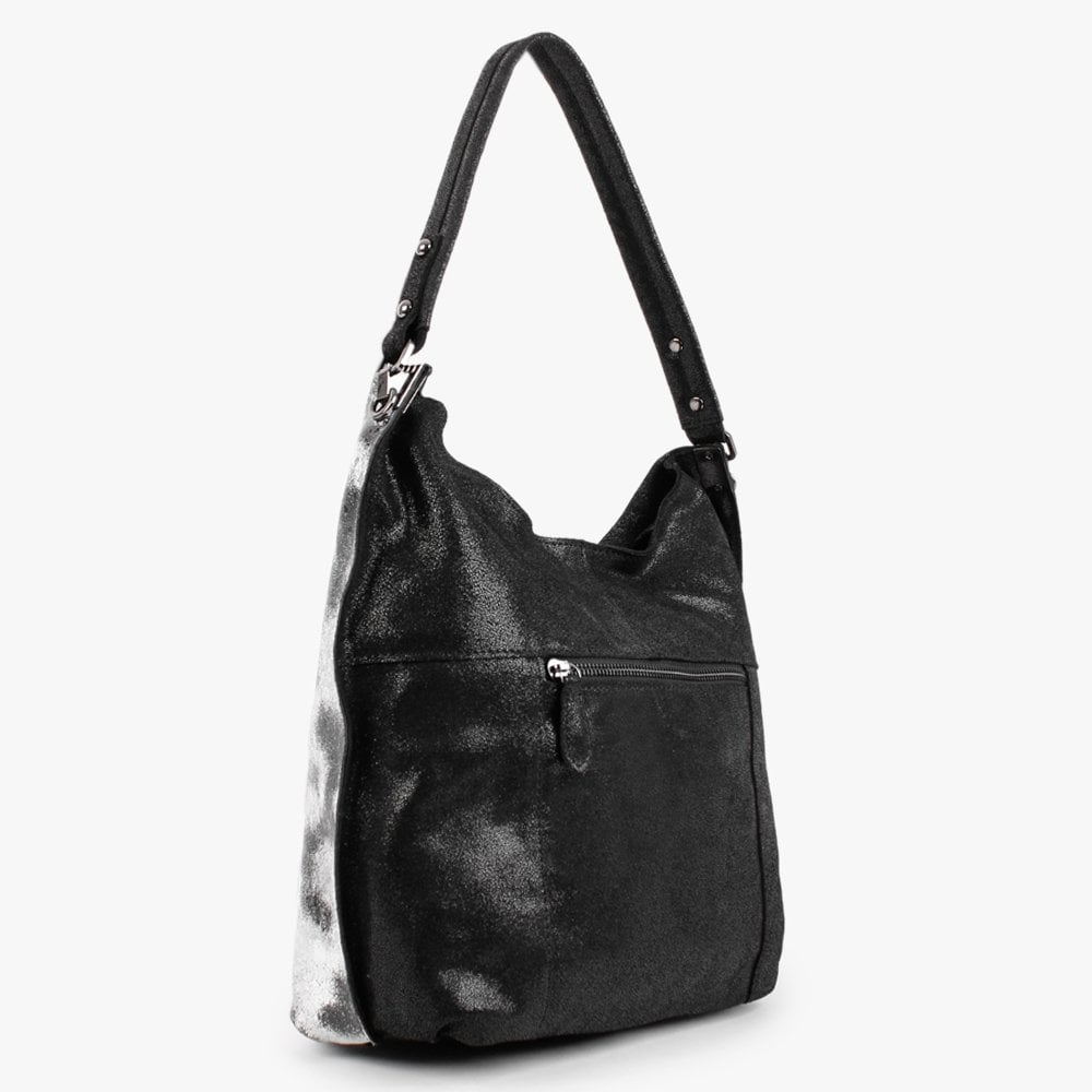 Black & Silver Leather Shoulder Bag