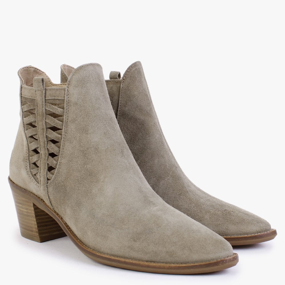 Barley Khaki Suede Western Ankle Boots