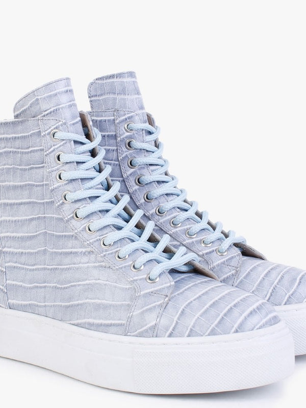 Broco Blue Leather Moc Croc High Top Trainers