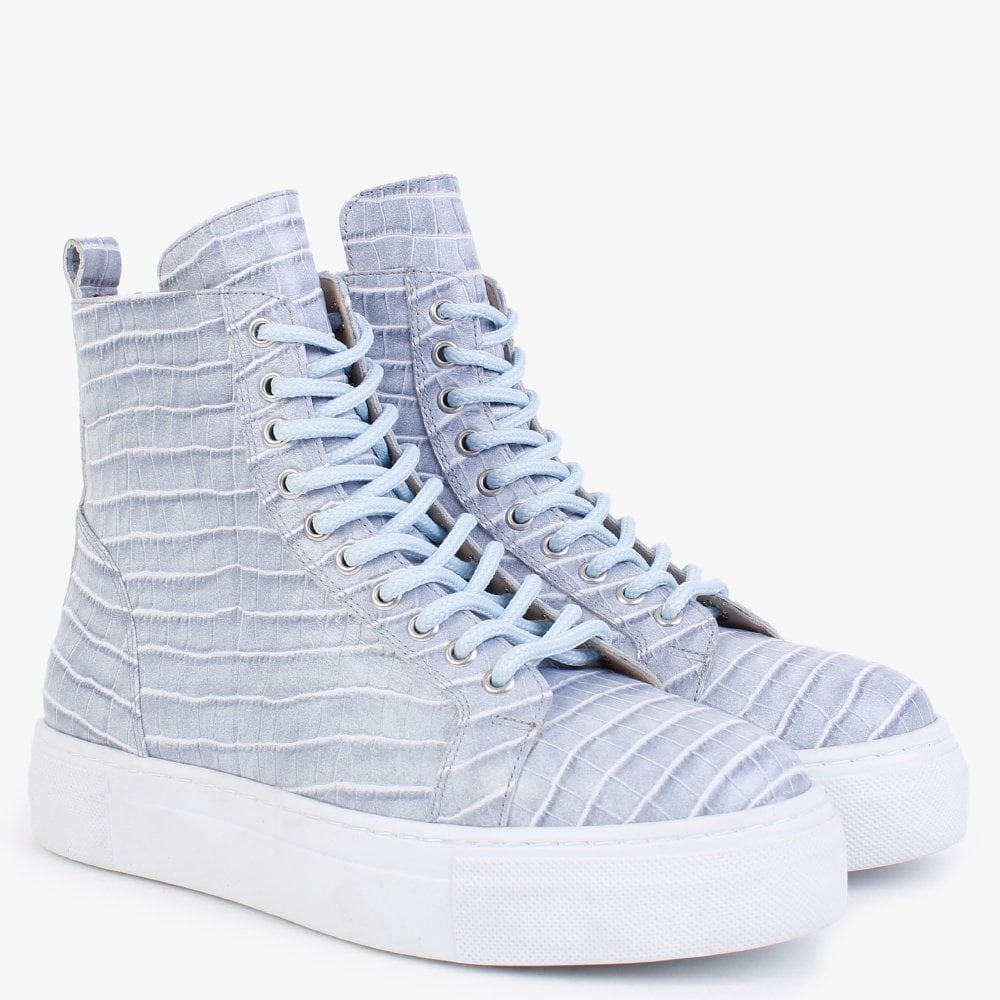 Broco Blue Leather Moc Croc High Top Trainers