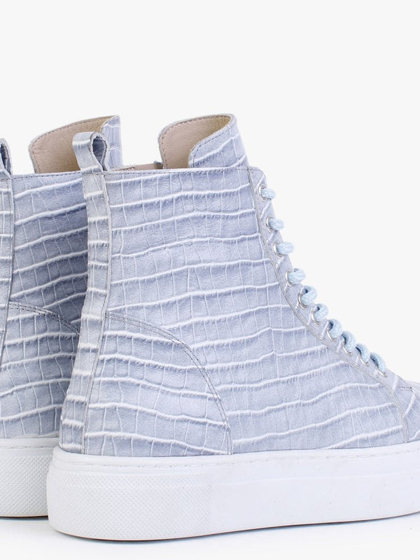 Broco Blue Leather Moc Croc High Top Trainers