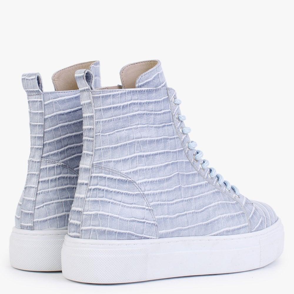 Broco Blue Leather Moc Croc High Top Trainers