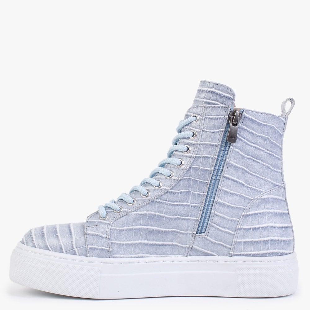Broco Blue Leather Moc Croc High Top Trainers