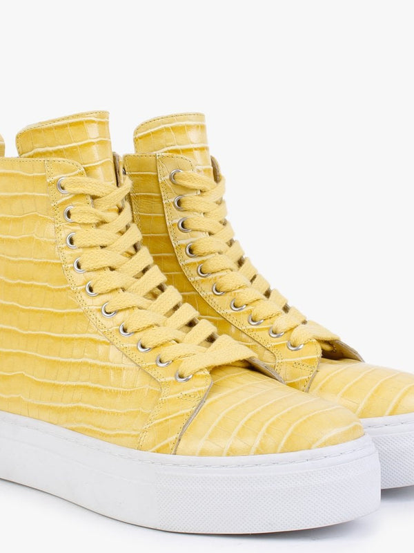 Broco Yellow Leather Moc Croc High Top Trainers
