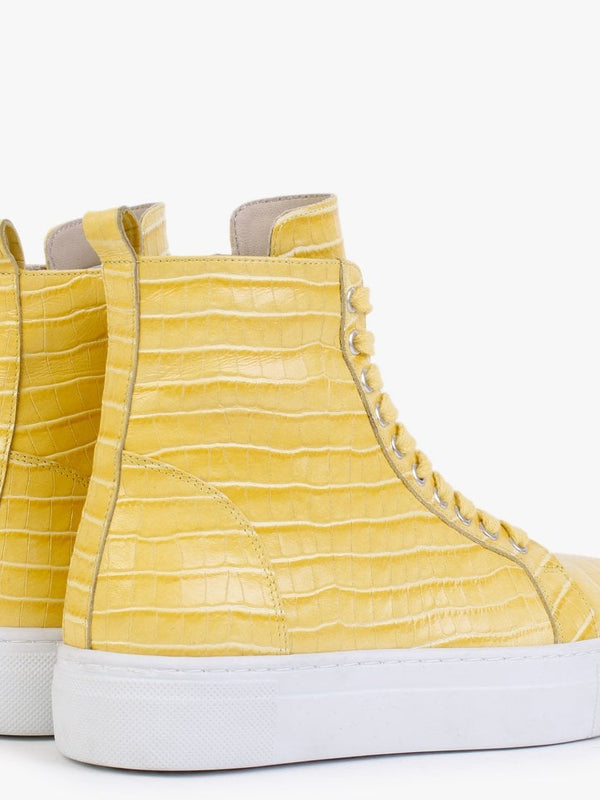 Broco Yellow Leather Moc Croc High Top Trainers