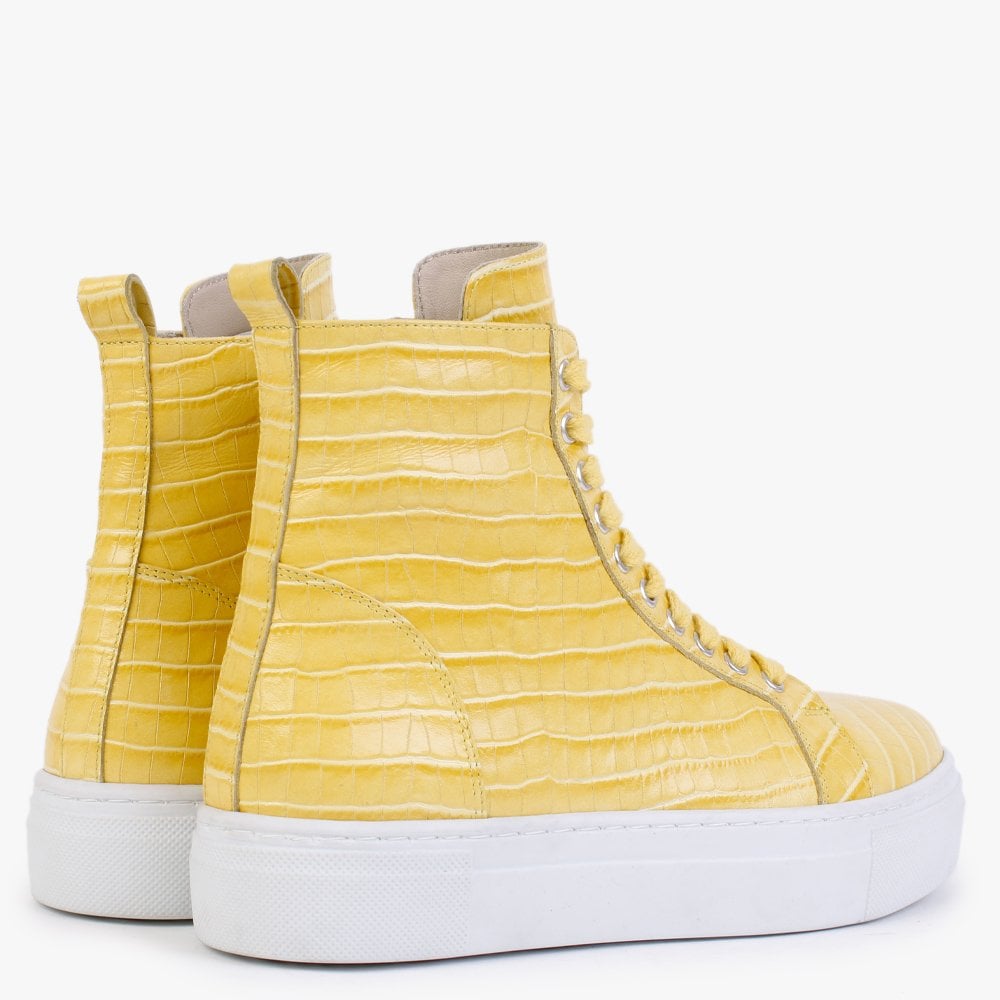 Broco Yellow Leather Moc Croc High Top Trainers