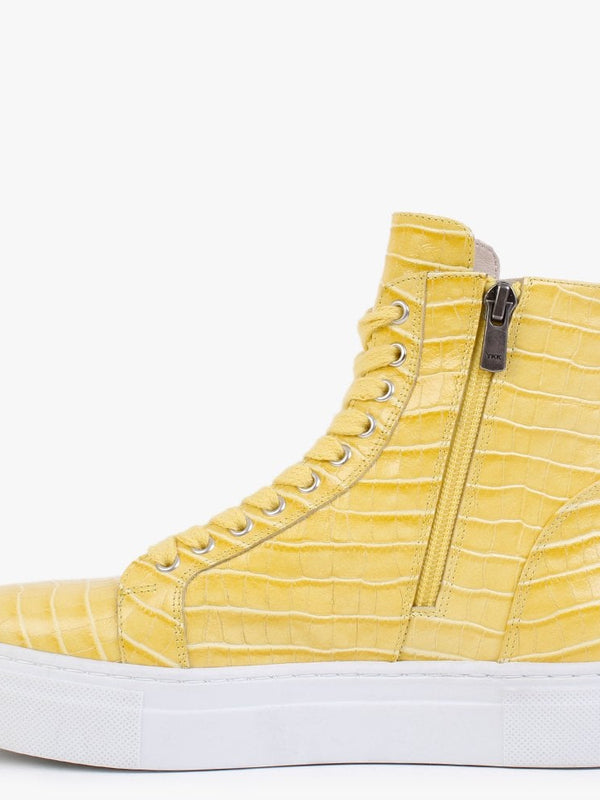Broco Yellow Leather Moc Croc High Top Trainers