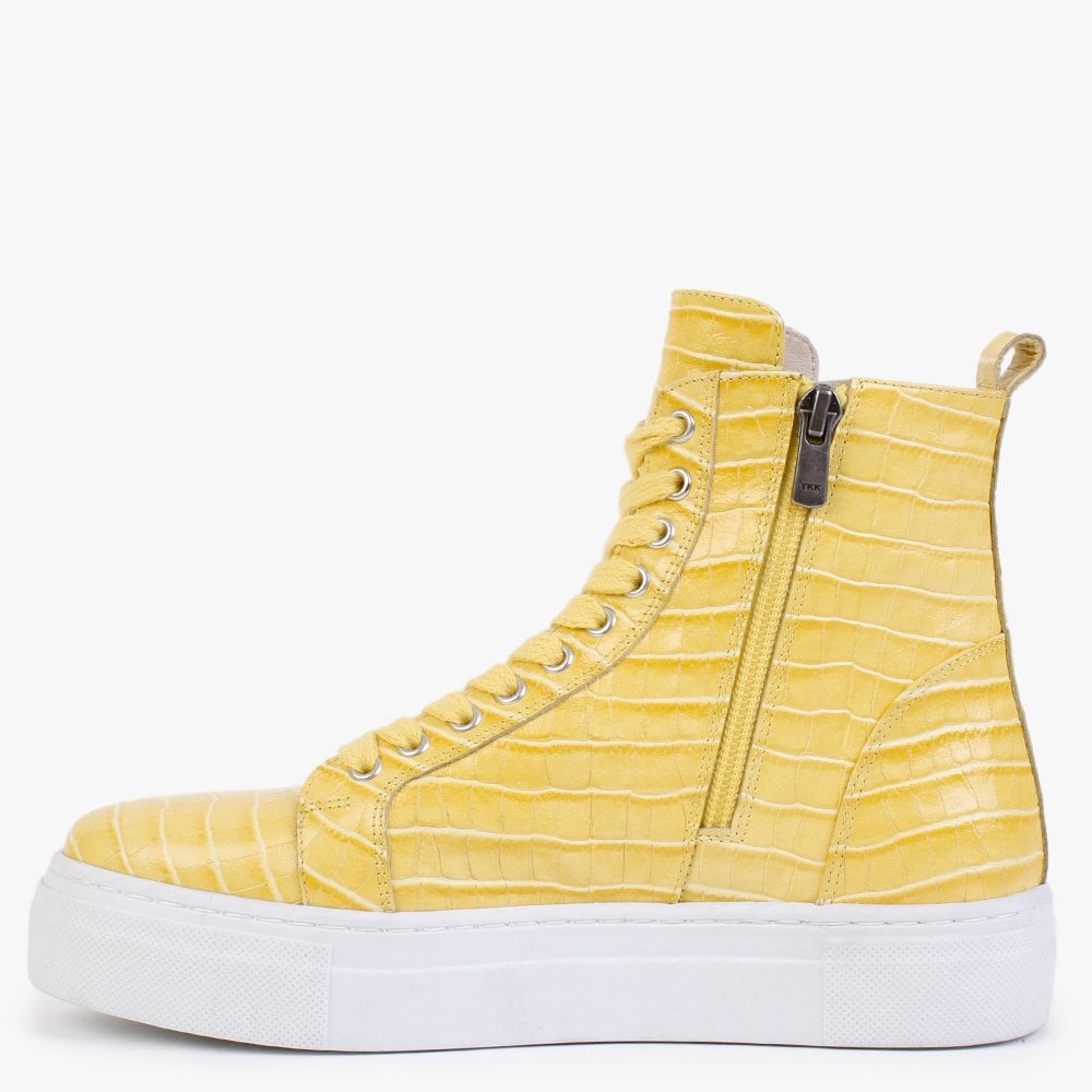 Broco Yellow Leather Moc Croc High Top Trainers