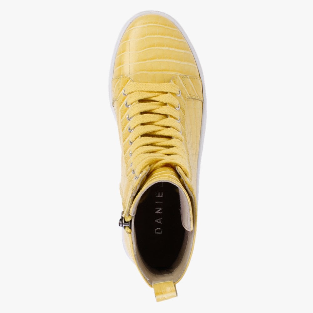Broco Yellow Leather Moc Croc High Top Trainers