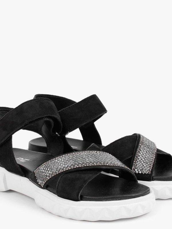Bergamot Black Suede Embellished Sandals