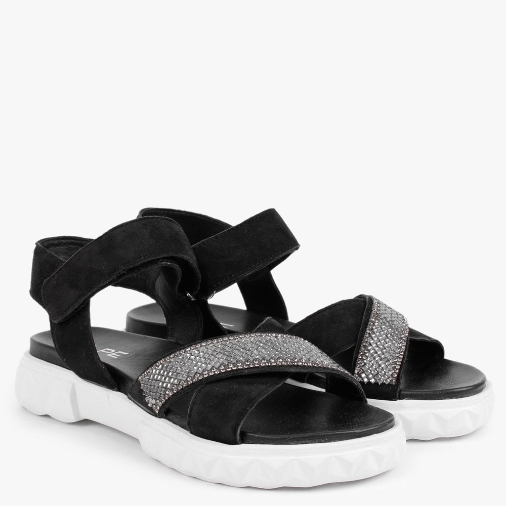 Bergamot Black Suede Embellished Sandals