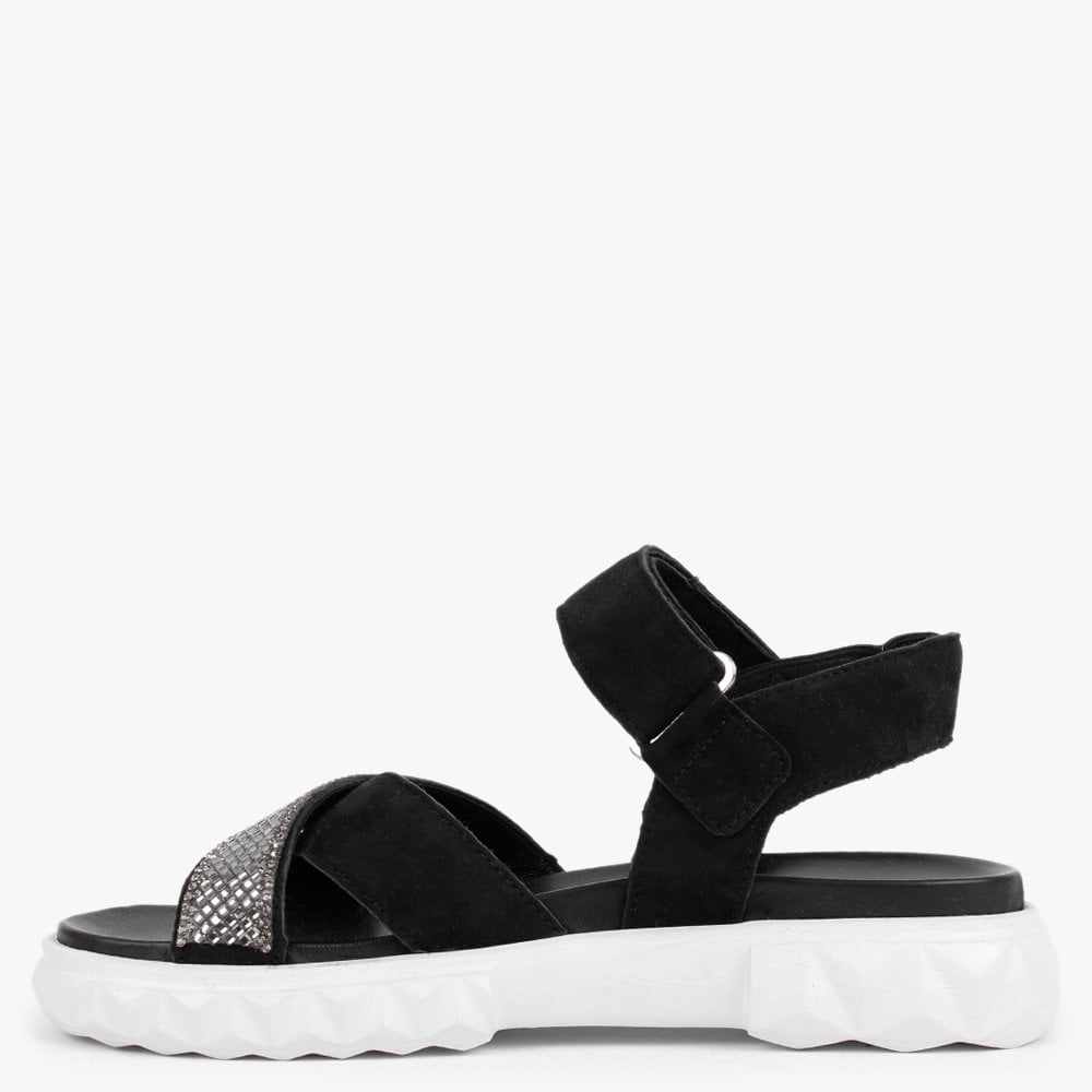 Bergamot Black Suede Embellished Sandals