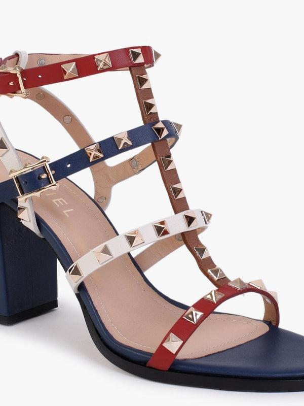 Pitter Multicoloured Leather Studded Block Heeled Sandals