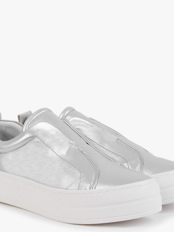 Slippy Silver Leather Laceless Trainers
