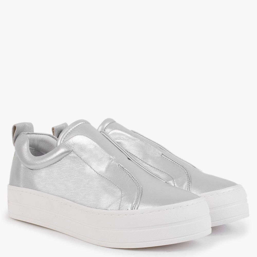 Slippy Silver Leather Laceless Trainers