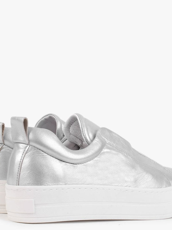 Slippy Silver Leather Laceless Trainers