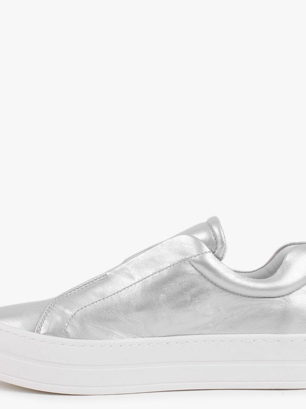 Slippy Silver Leather Laceless Trainers