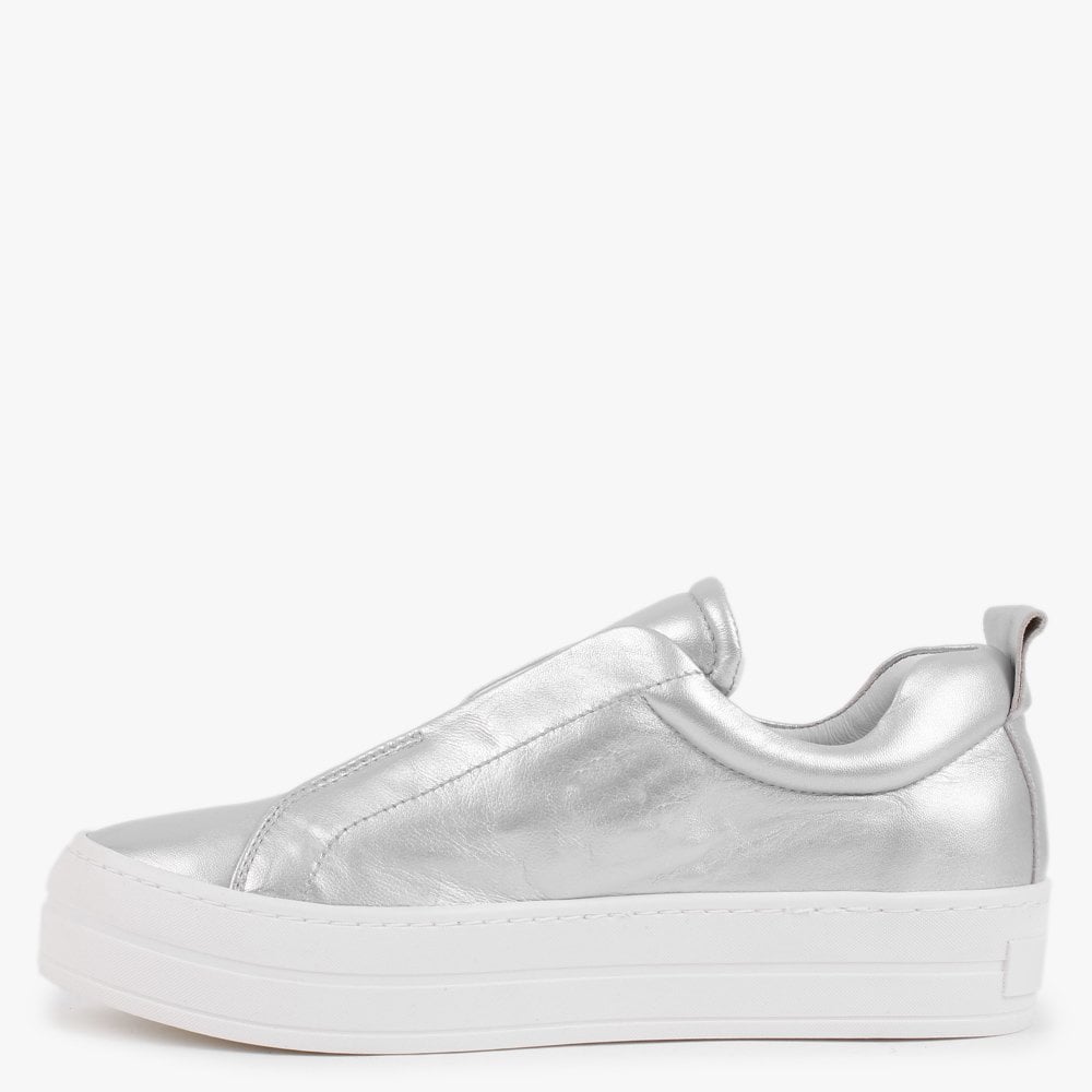 Slippy Silver Leather Laceless Trainers