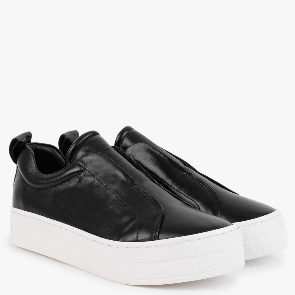 Slippy Black Leather Laceless Trainers