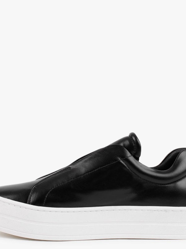 Slippy Black Leather Laceless Trainers