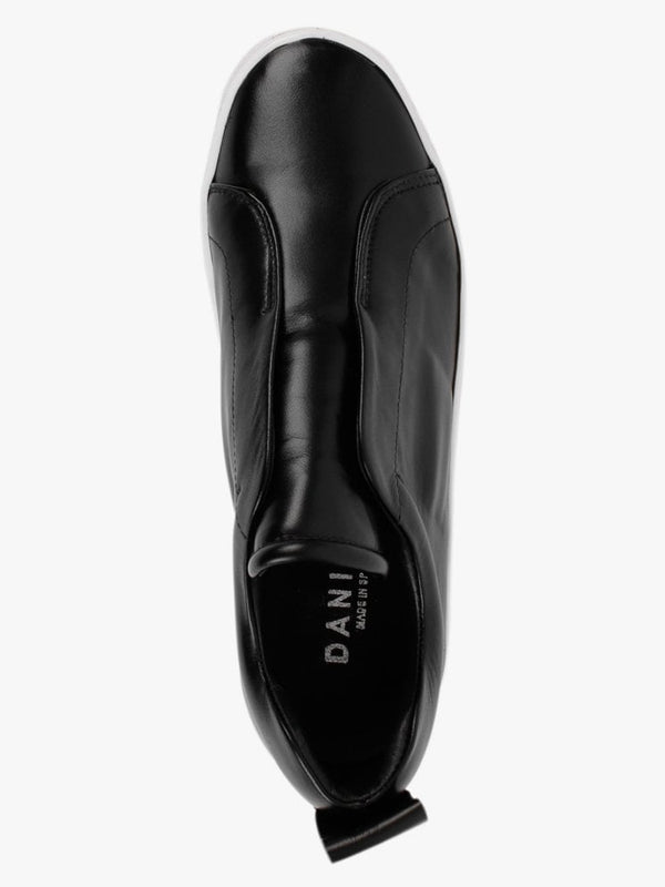 Slippy Black Leather Laceless Trainers